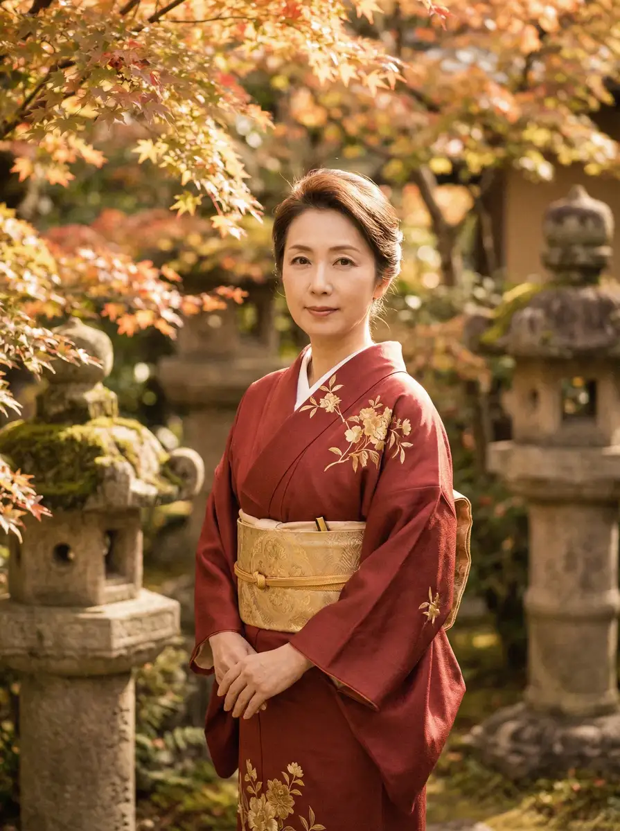 一位身穿暗红色和服的优雅 【今日吃瓜官网】今日吃瓜最新入口_今日吃瓜实时更新 在日式庭院中